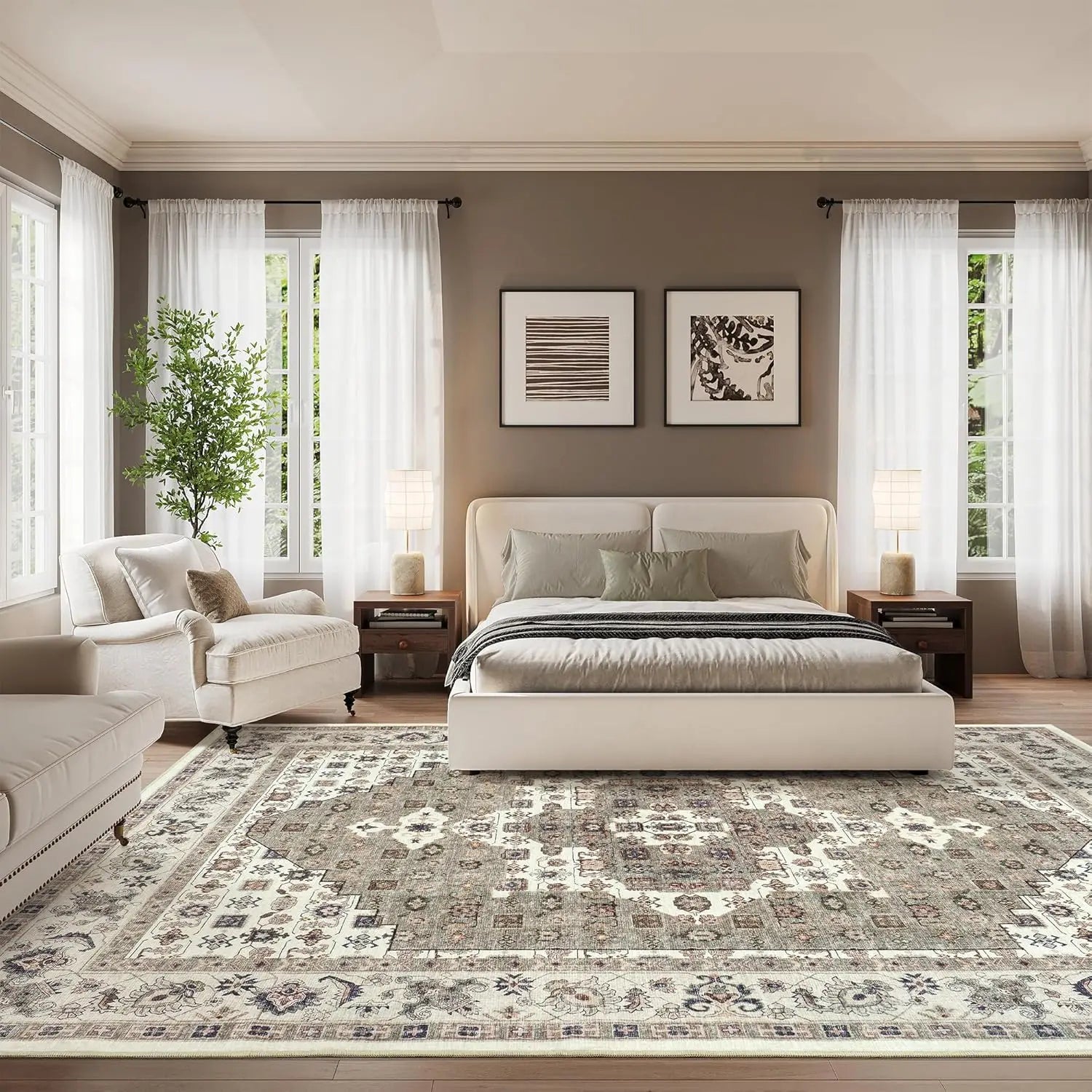 Faux Cashmere Vintage Printed Rug Area Rugs Low Pile Rugs for Living Room Bedroom Home Decoration