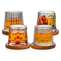Multi-color Hand-painted Stress Relief Cup Colored Embossed Rotating Whiskey Tumbler Glass with Wooden Base