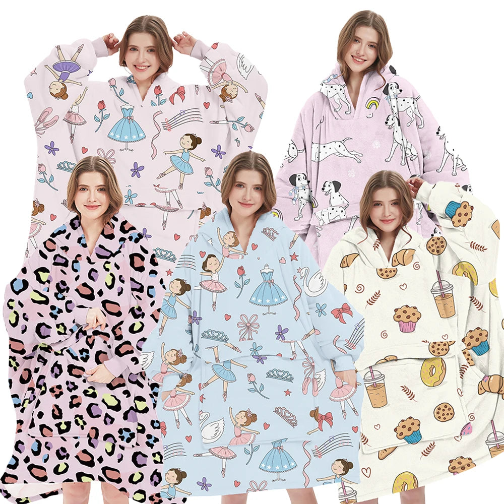 Premium Wearable Blanket Super Big Oversized Sherpa TV Blankets for Winter Warm Comfortable Fleece Hood Fits All