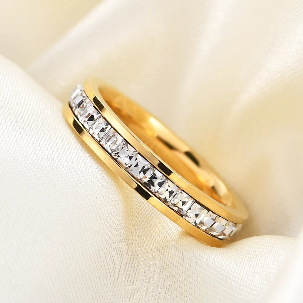 Nabest Waterproof Stainless Steel Pave ZC Zirconia Ring Jewelry Women PVD Gold Plated Wedding Finger Rings