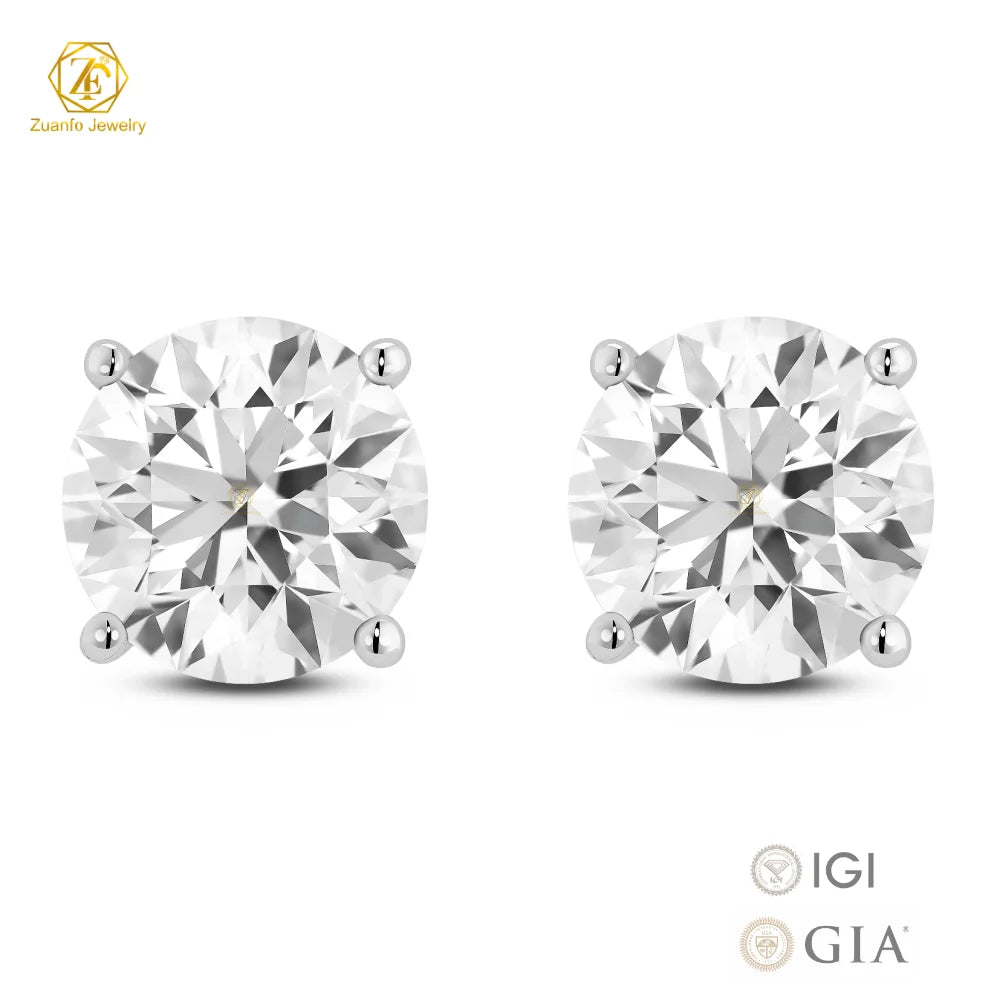 IGI CVD 0.3CT 0.5CT 1CT 2CT D VS1 14K Gold Four Claws Stud Classic Design Lab Diamond Earrings Studs Screw