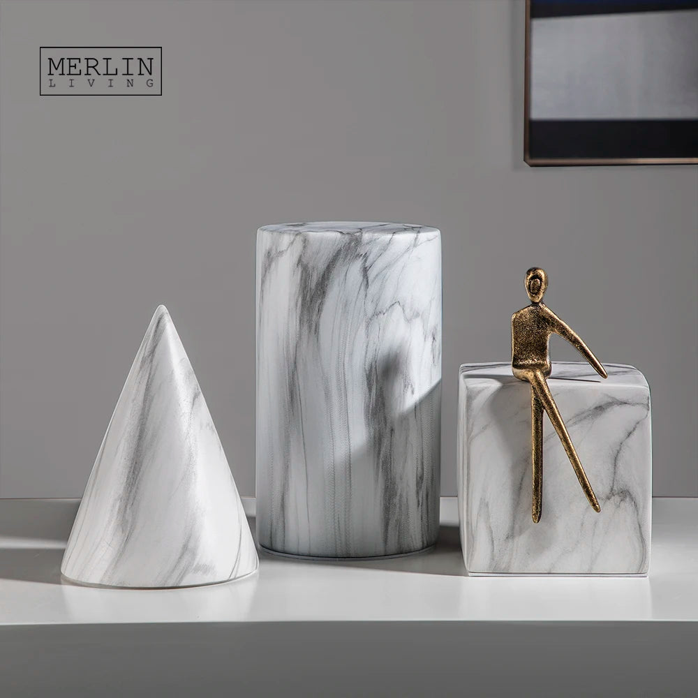 Merlin Living Room Home Decor Cylinder Marble Decoration Cube Round Corner Accessories for Interior Furnishings