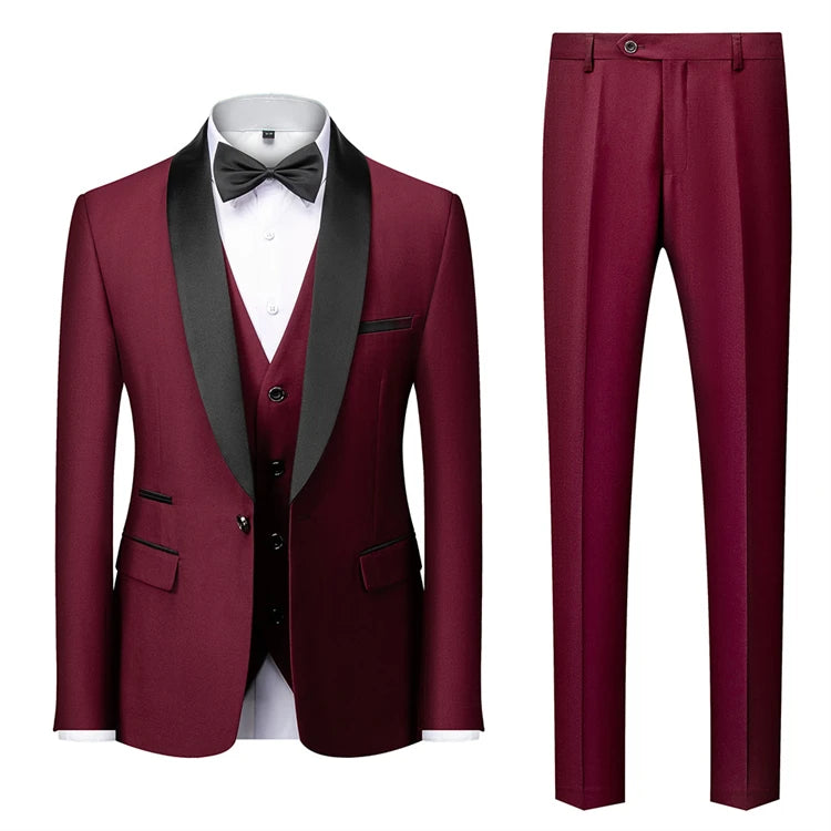 Latest Design Men's Business Casual 3-Piece Slim-Fit Coat Pants Wedding Groom Work Suit Custom Made Plus Size