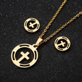 Elegant 18K Gold Silver Plated Cross Pendant Stainless Steel Earring Necklace Jewelry Sets for Women