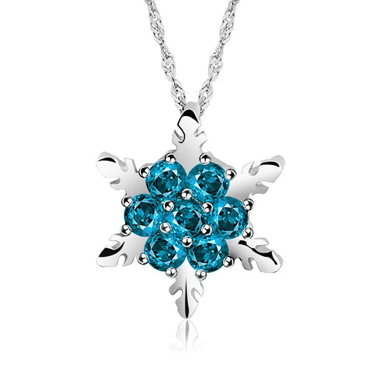 RisingMoon Romantic Diamond Necklace Crystal Pendant Silver Necklace Snowflake Jewelry for Mothers Day Gifts