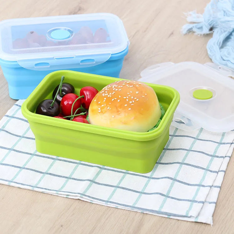 Collapsible Space Saving Food Storage Containers Foldable  Silicone Bento Lunch Box for Women Men