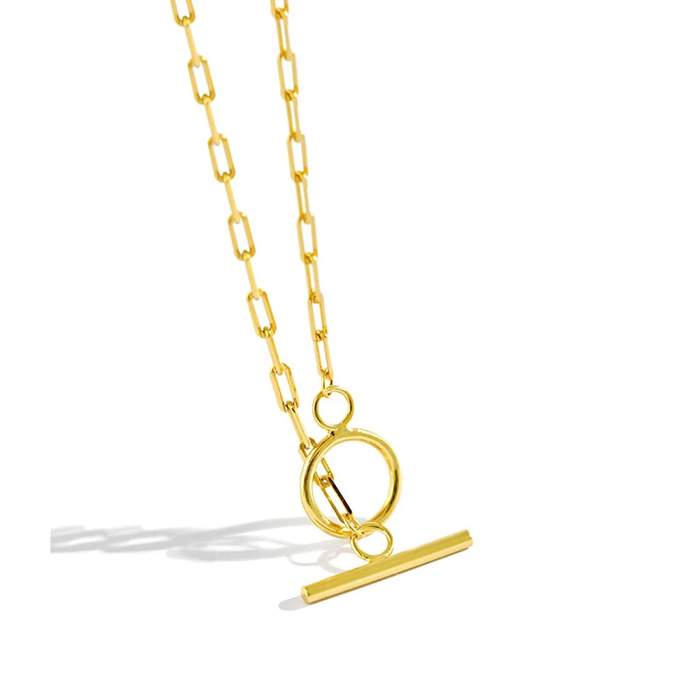 WMCX015 925 Sterling Silver OT Buckle Choker Rectangle Link Chain Necklace for Women Girls Popular Minimalist Jewelry