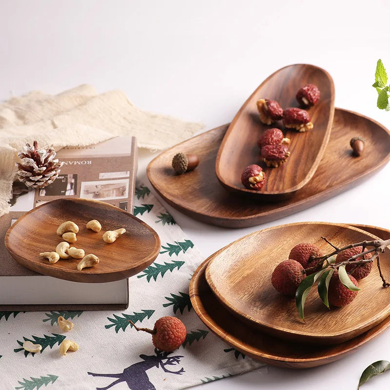 Irregular Wood Plates Easy Cleaning & Lightweight for Dishes Snack Dessert Oval Walnut  Wood Dinner Plates