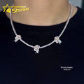 Fine Jewelry New Style Rose Flower Charm Moissanite Tennis Necklace Sterling Silver 3MM Iced Out VVS Moissanite Tennis Chain