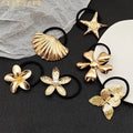 New Women High-quality Ponytail Metal Elastic Hair Bands Alloy Gold Flowers Arc Geometric Metal Women Hair Ties