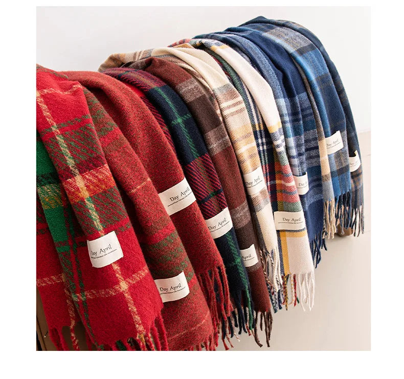 Cashmere Check Scarf for Women Winter Fashion Scarf Warm Shawl
