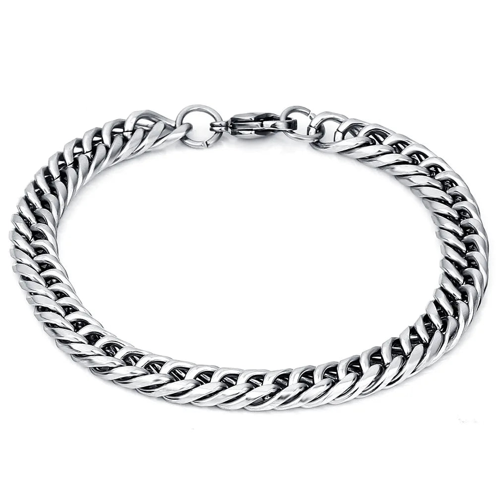 8mm Width 22cm Length Fashion Silver Tone Men Stainless Steel Chain Bracelet for Men