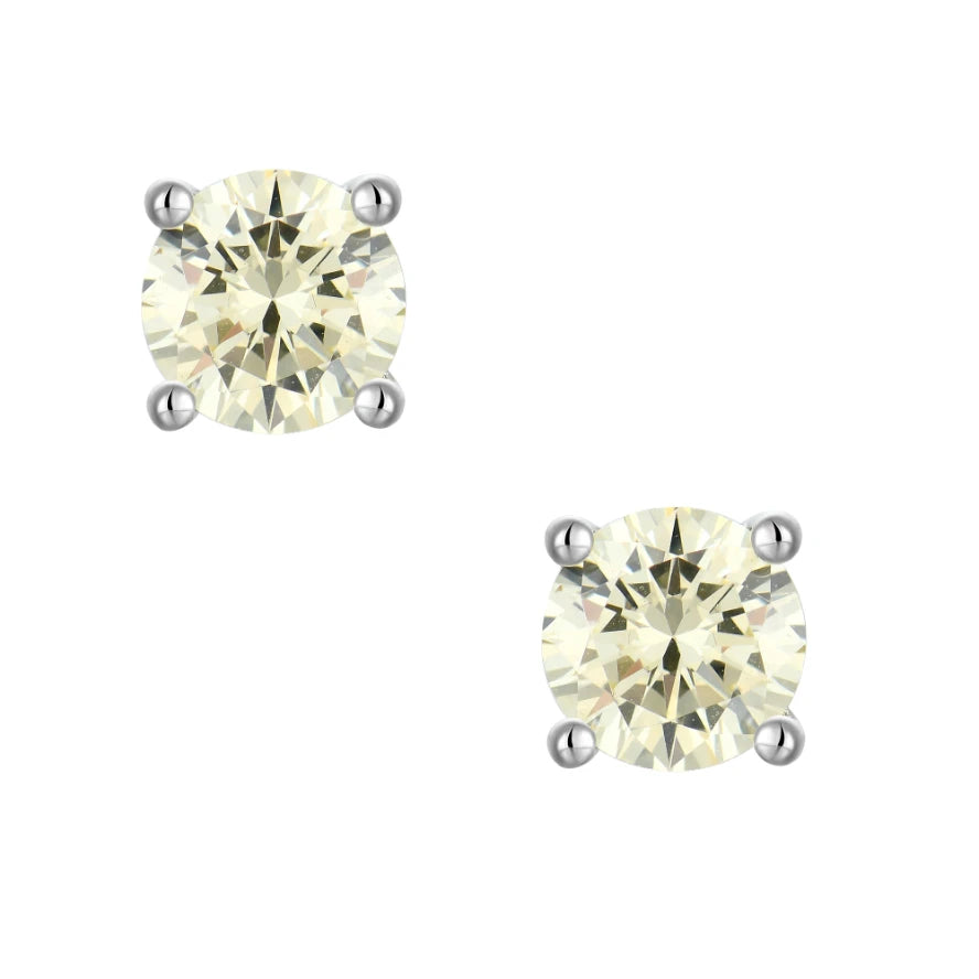 YILUN 925 Sterling Silver Stud Earrings Nickel Free Rhodium Plated Yellow Cubic Zirconia Luxury Gemstone Stud Earrings