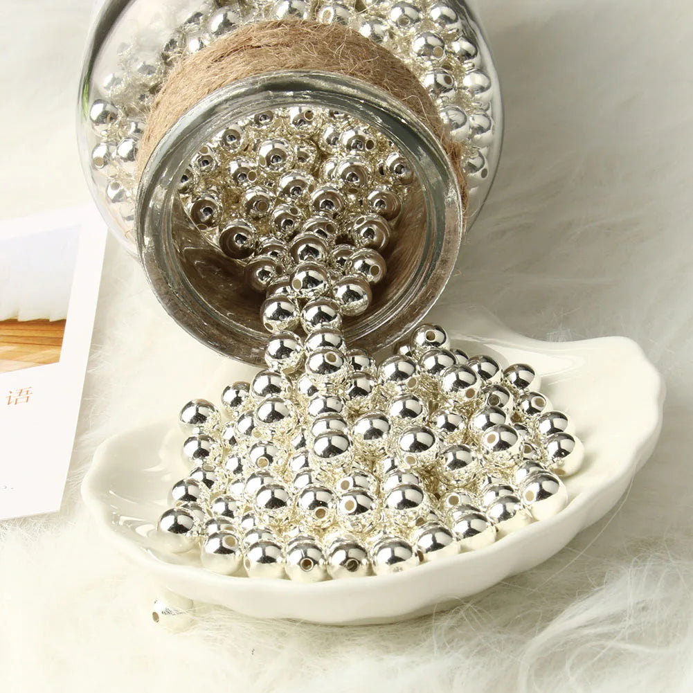 Wholesale KUOYU Brand Round 3/4/6/8/10/12MM Silver Color CCB Plastic Loose Spacer Beads China for Jewelry Making