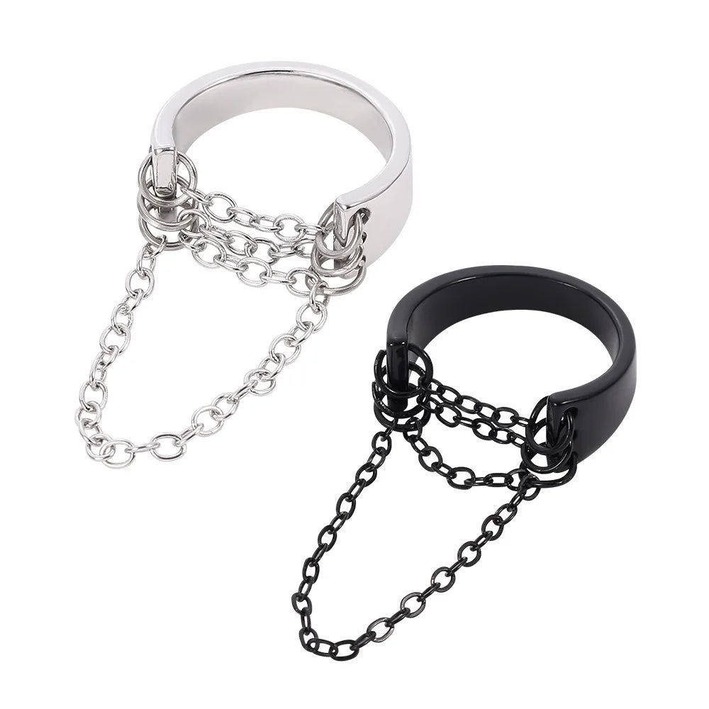 2025 Hot Selling Simple Hip Hop Adjustable Open Punk Ring Tassel Chain Exotic Rings for Women Jewelry