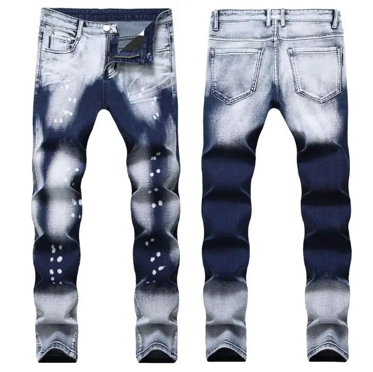Factory Wholesale Designers Trendy Pencil Pants Black Stretch Trouser Mens Color Block Denim Slim Fit Jeans