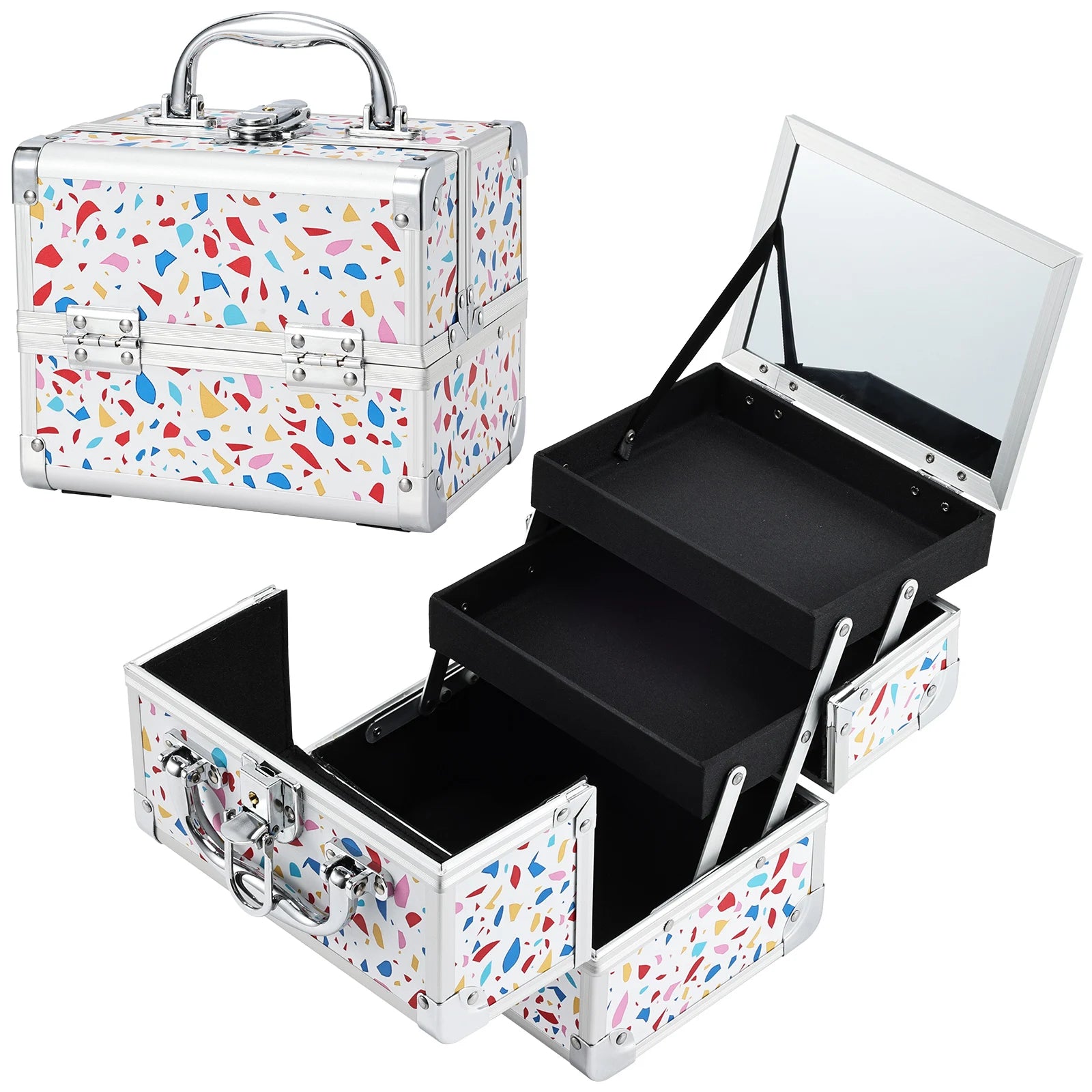 Portable Traveling Makeup Case with Mirror Cosmetologist Aesthetic Supplies Nail Tech Cosmetic Case Large Capacity with 2 Trays
