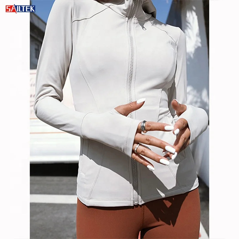 Custom Zip up Hooded Jacket Long Sleeve Slim Fit Stretchy Activewear Casual Daily Sports Yoga Running Tops for Women