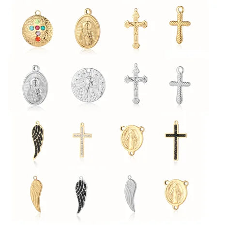 Vintage Stainless Steel Cross Pendant Necklace 18k Pvd Gold Plated Stainless Steel Jewelry Virgin Mary Necklace