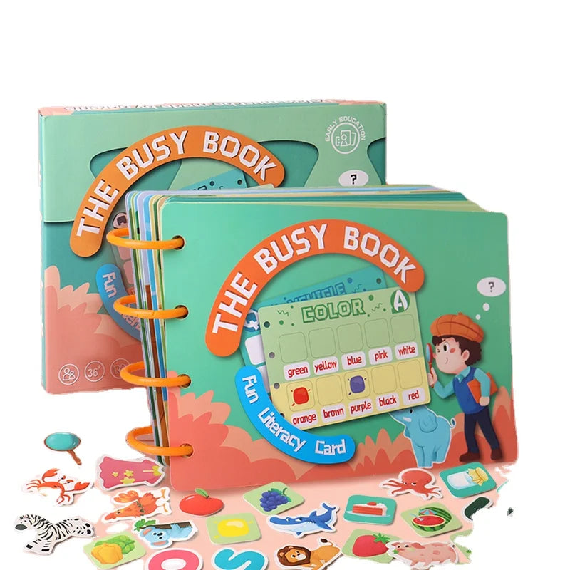 Montessori Classic Pastable Animals Fruit Cards Education Busy Quiet Book Sensory Autism Toys for Kids Autism Toddler Boys Girls
