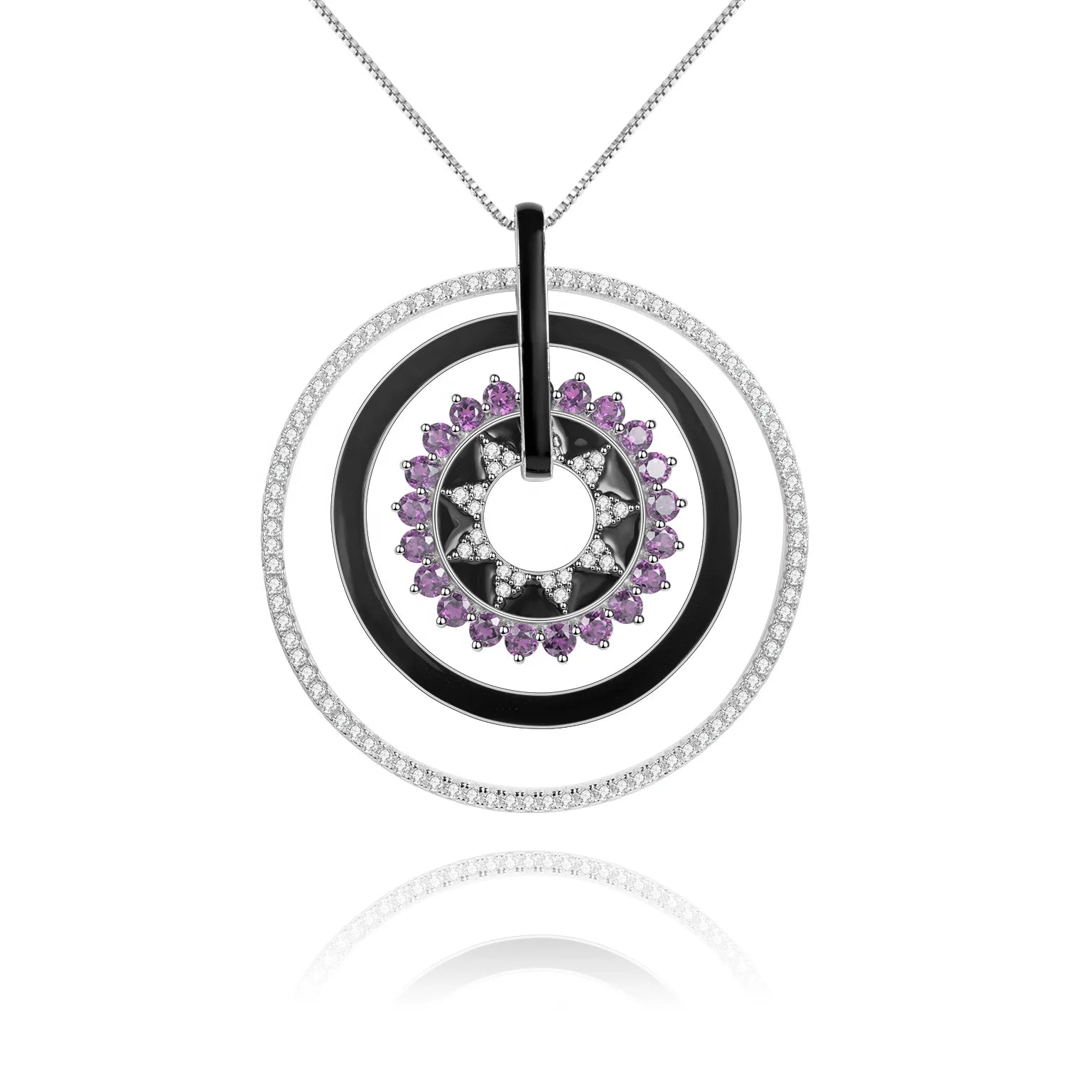 Fast Delivery Multi Circle Sterling Silver Charms 925 Pendants Amethyst Gemstone Sun Shape Pendant for Necklace