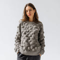 Women's Casual Winter Chunky Wool Pullover Textured Embroidered Cable Knit Sweater with Raised Patterns Front Logo Breathable