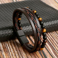 Punk Natural Stone Leather Cuff Bracelet Men Punk Multilayer Leather Wrap Bracelet Jewelry Bracciale in Pelle Personalizzato