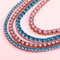 Hip Hop Jewelry Pink Blue Tennis Chain Iced Out AAA  Pink Zircon Necklace