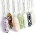 SC Natural Jade Stone Necklace Jewelry Bullet Shape Rose Quartz Necklace Wrapped Wire Hexagon Healing Crystal Necklace 2023