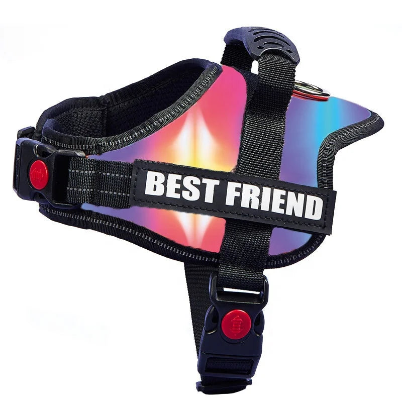 Rainbow Service Dog Harness Molle Vest 2 Quick Release Buckle Service Working Reflective Dog Colorful Harness