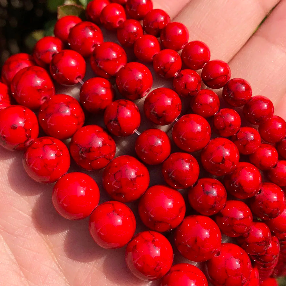 Fashion Loose Strand Red Synthetic Turquoise Stone Beads 4-12MM for Jewelry Making DIY