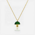 FUAMAY S925 Silver Mushroom Pendant Necklace for Women Green Enamel Mushroom Necklaces