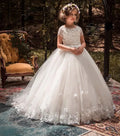 New Fashion Girl Party Wear Sleeveless High-low 3D Flowers Bow Lace Ball Gown Flower Girls Tulle Pink Dress