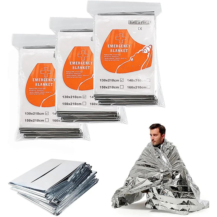 130X210cm Waterproof Outdoor Rescue Aluminum Foil Survival Blanket Silver