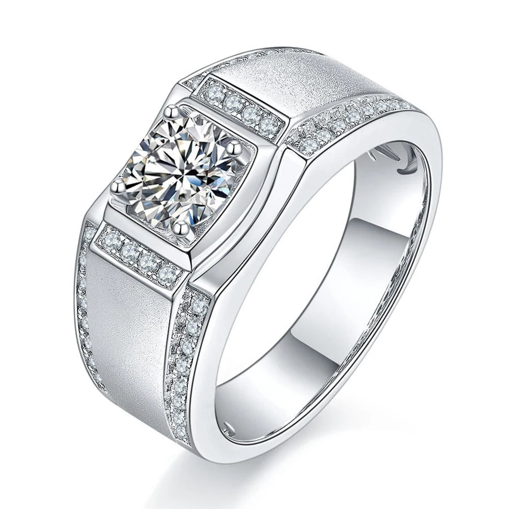 1ct Moissanite Men Ring 925 Sterling Silver Round Brilliant Cut Diamond Vvs Classic Jewelry Engagement