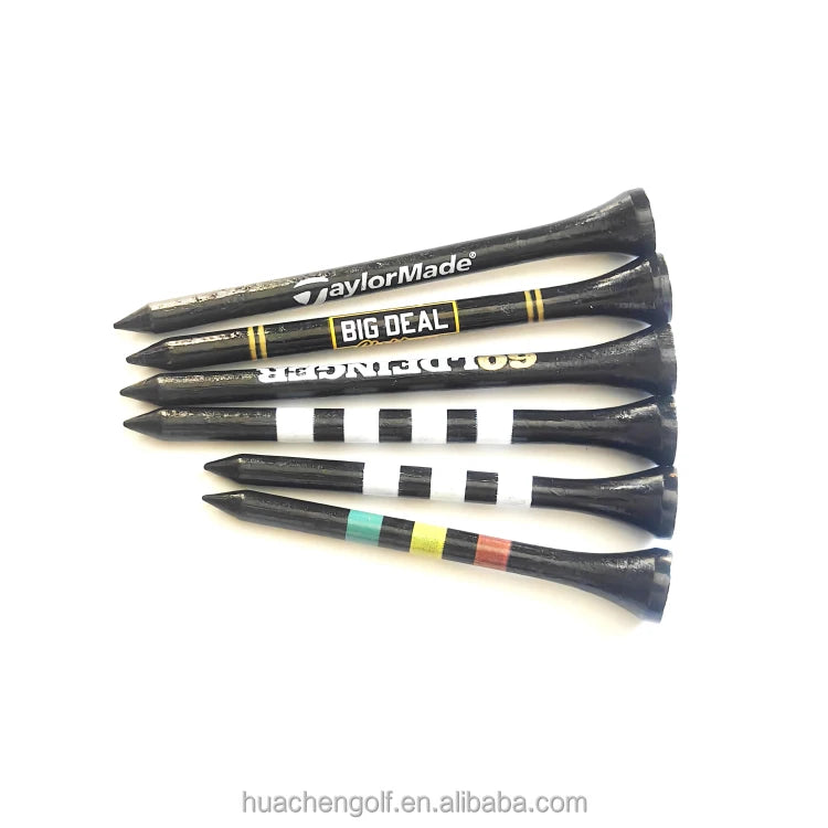 Black Wooden Bamboo Golf Tees with Custom Logo Print Factory Price Assorted Sizes Bulk Packing