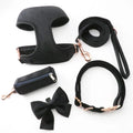 2024 OEM Custom Velvet Blue Adjustable Dog Harness Luxury Metal Accessories Winter Dog Harness Collar Leash Set