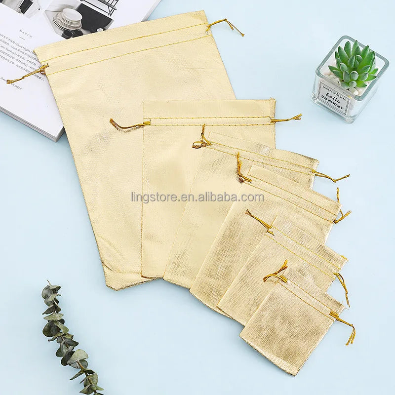 Cheap Big Silver & Golden 11x16 cm Drawstring Gift Pouch Jewelry Container Packaging Bags for Candy Charms Dust Storage