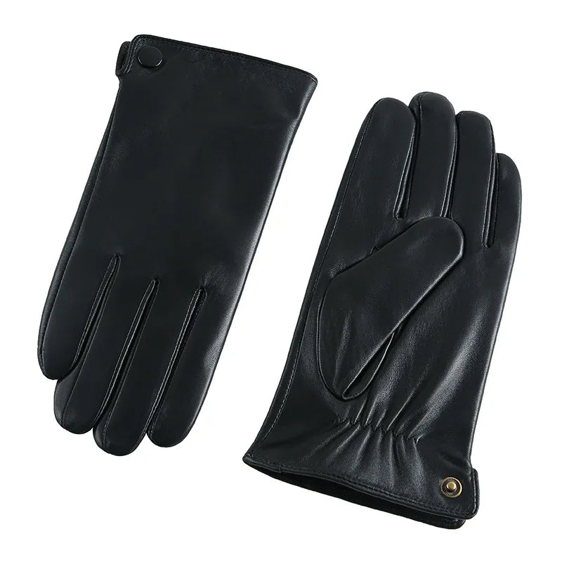 BW104 Mens Black Winter Warm Car Driving Motorcycles Biker Sheepskin Touch Screen Goat Skin Leather Gloves