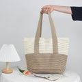 2025 New Style Women's Large Capacity Tote Bag Color-Block Knitted Crochet Single Shoulder Closure for Daily Use Autumn Season