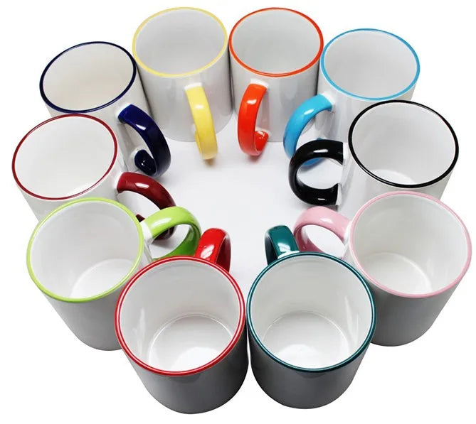11oz Cheap Personalized Sublimation Blank Ceramic Bulk Coffee Mug with Colorful Rim