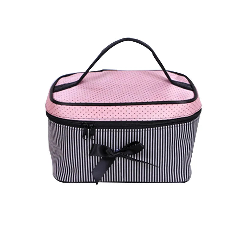 Maleta De Maquiagem Large Capacity Portable Dot Striped Cute Bowknot Make up Bag Professional Makeup Case Cosmetic Organizer