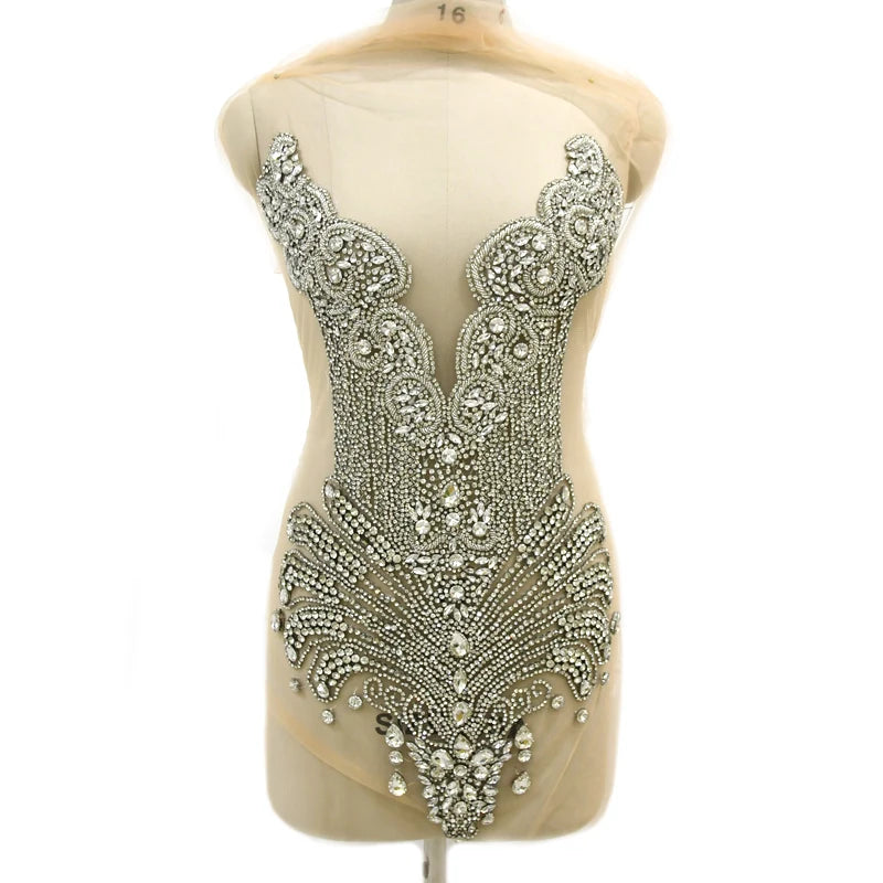 Newest Crystal Bridal Applique  Bodice Rhinestone Applique Dresses Sewing on Wedding Fabric WDP-245-1