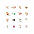 ZUOLA Titanium 18K Gold Plated Zircon Body Jewelry Stud Earrings with Screw Twist Ball Star/Heart Patterns for Unisex Daily Wear