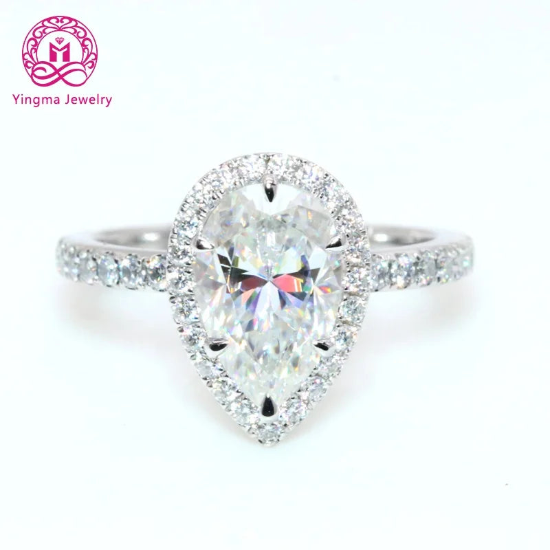 Free Shipping Fine Jewelry 7x11 mm 3ct Pear Shape Moissanite Diamond Ring 14K Solid White Gold Engagement Ring MegaBDM