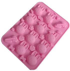 Pink&Blue Bunny Rabbit Carrot Silicone Chocolate Mould Mold Ice Cube Wax Melt Easter