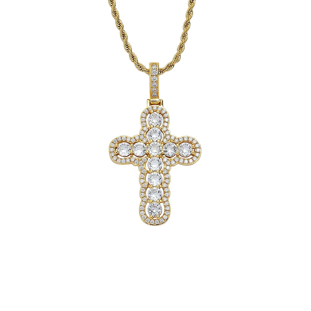CN293 Iced Brass CZ Cross Pendants&Necklace Hip Hop Jewelry Party Gift