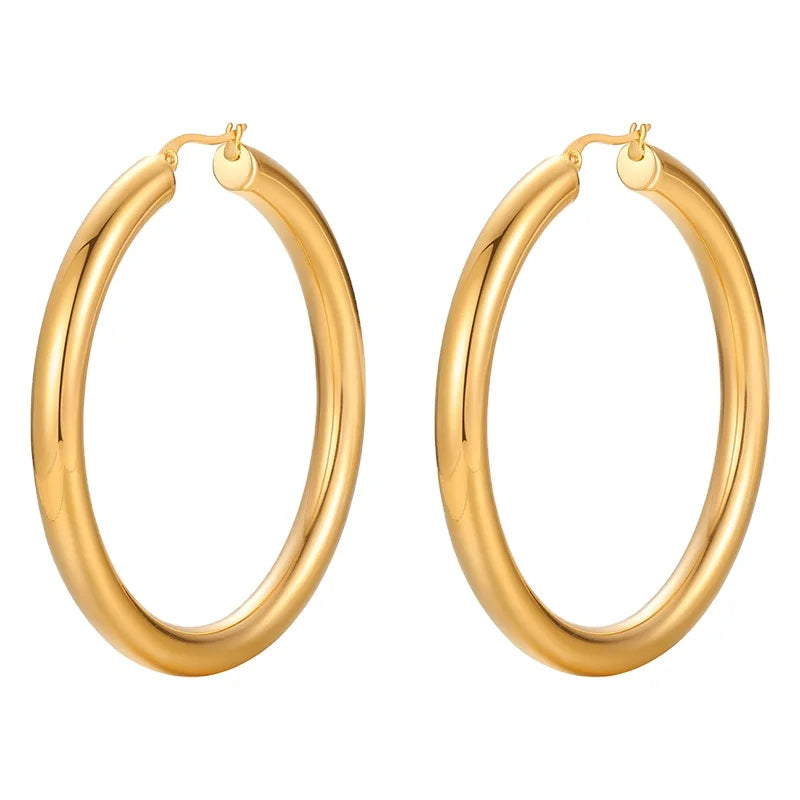18K PVD  Gold Stainless Steel Large Popular Hollow Simple Hot Selling Hoop Earrings for Women