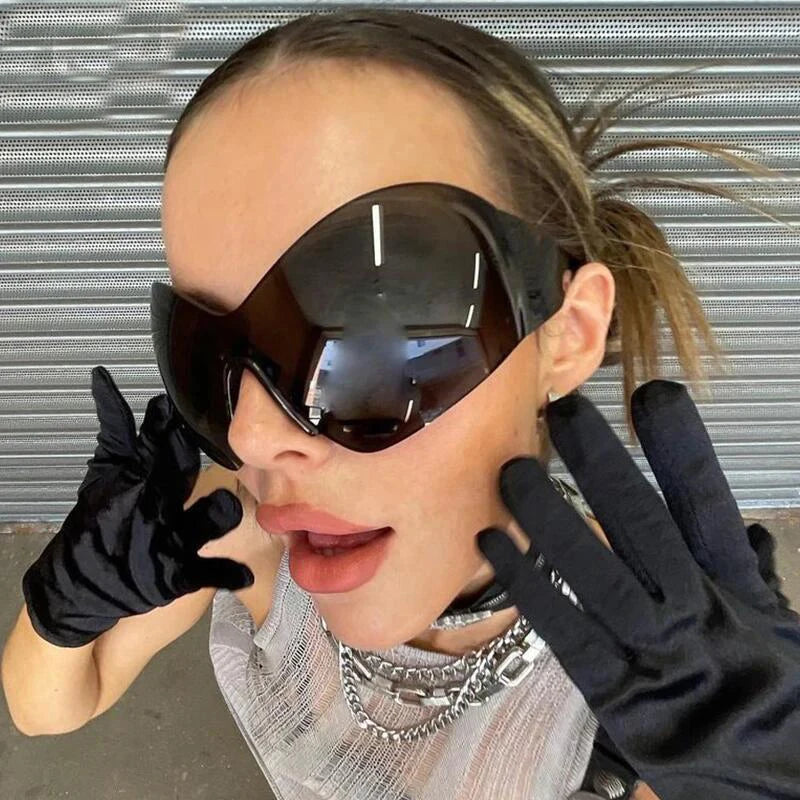 2025 INS Trendy Oversized Punk Sun Glasses Men 2000'S Hip Hop Shades One Piece Steampunk Y2K Sunglasses for Women