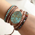 Wholesale Fashion Jewelry Leather Wrap Beaded Natural Stone Charm Wrap Bead Bracelet Adjustable